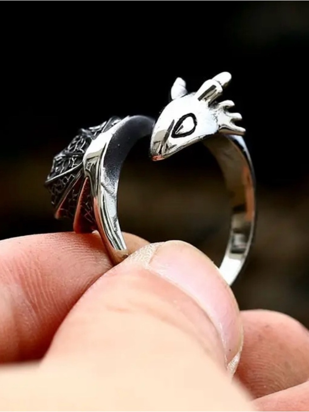 Retro Silver Wings Flying Dragon Ring